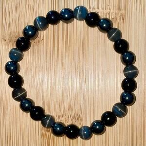 Triple Protection Obsidian, Hematite & Grey Tiger Eye Stone Bracelet ~ 7” Unisex
